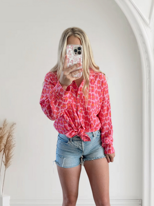 Hot Pink Leopard Button Up