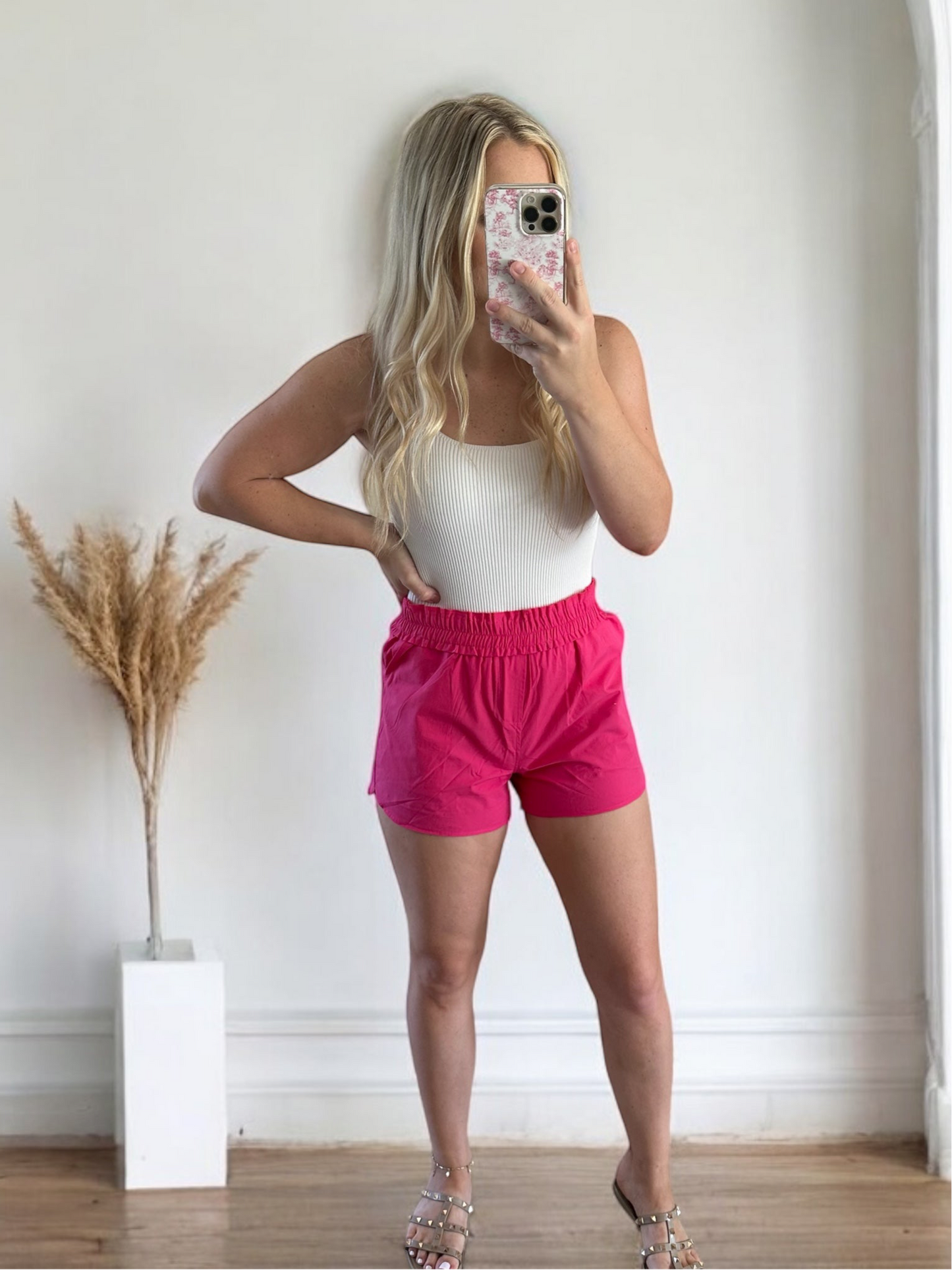Pink Poplin High Waist Shorts