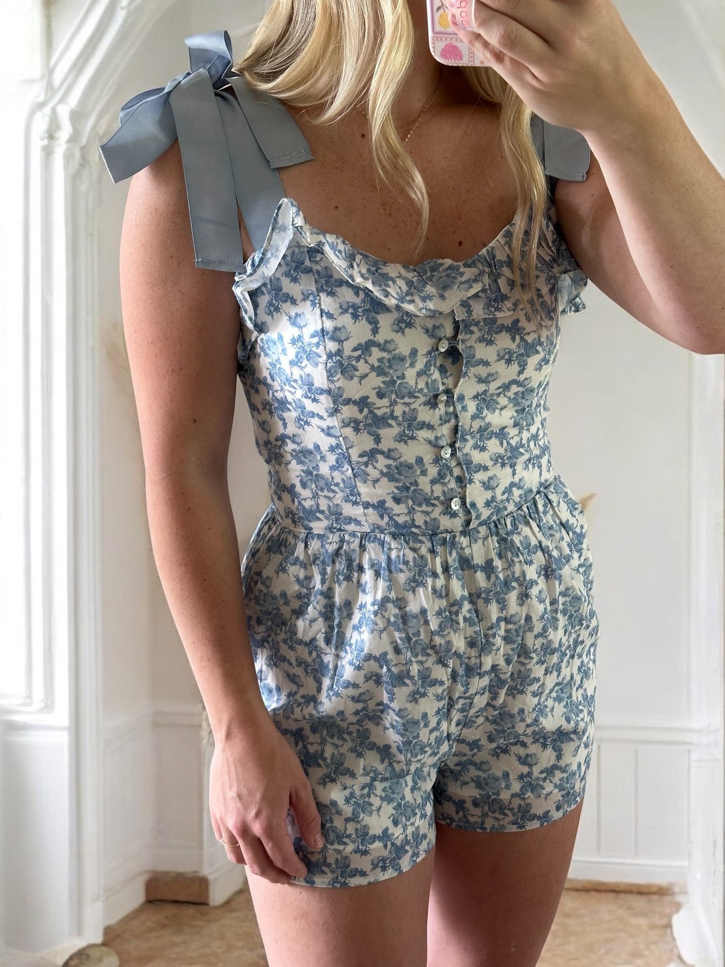 FLORAL SUMMER ROMPER WITH BOW STRAPS