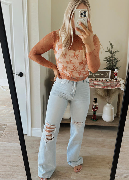 Soft floral sheer lace top