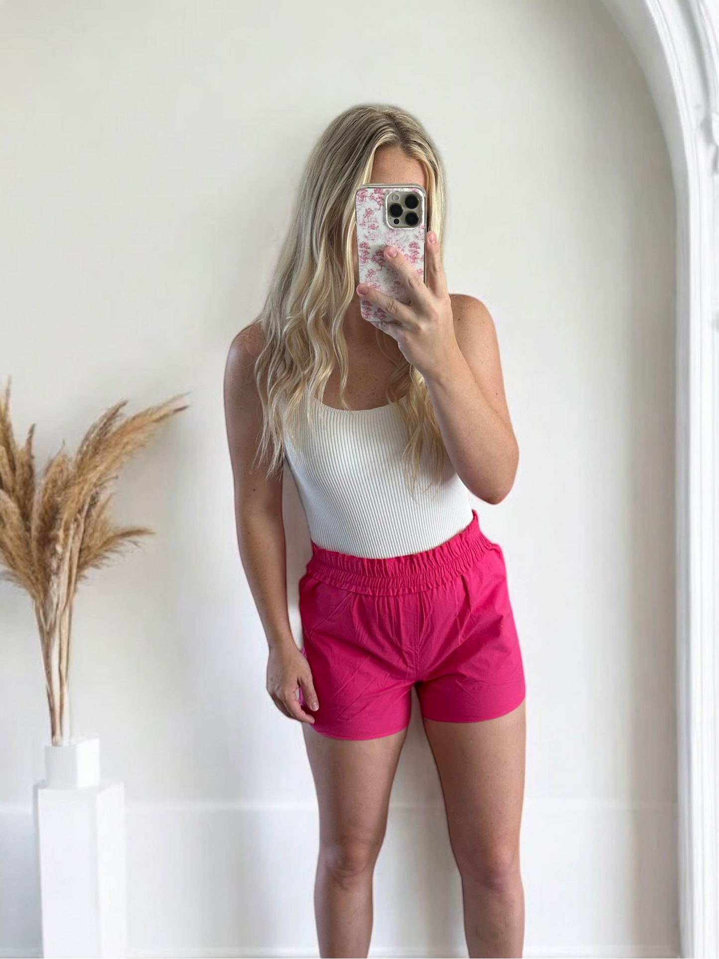 Pink Poplin High Waist Shorts