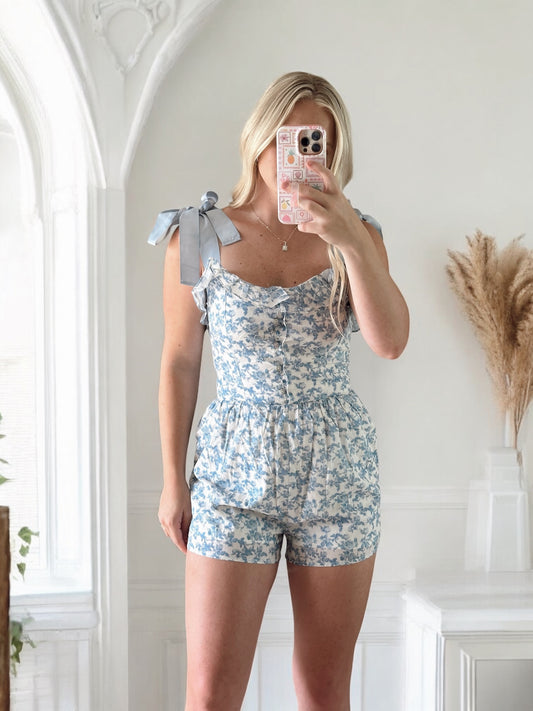 FLORAL SUMMER ROMPER WITH BOW STRAPS