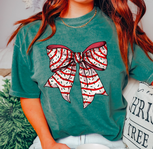 Christmas Tree Cake Coquette Bow Graphic Tee